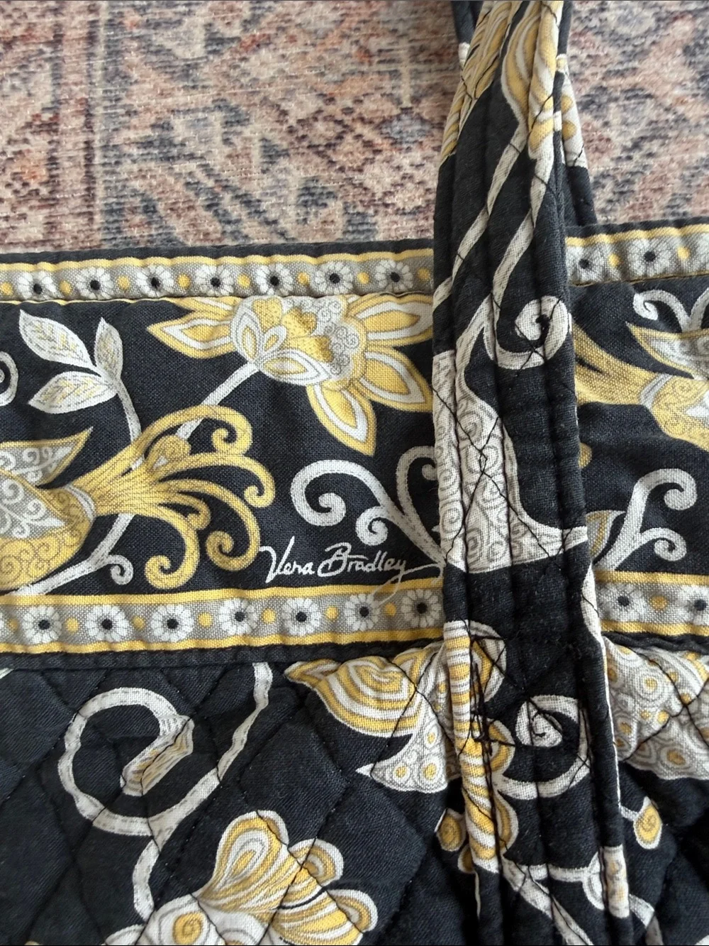 Vera Bradley‎ Quilted Floral Tote Bag in Black and Yellow